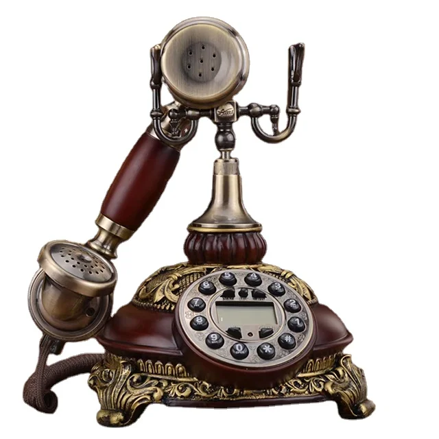 Size : A Telephones Hands-Free Backlight Solid Wood Resin Phone European Retro Vintage Button Brown Phone Living Room Bedroom Landline Retro Phone 