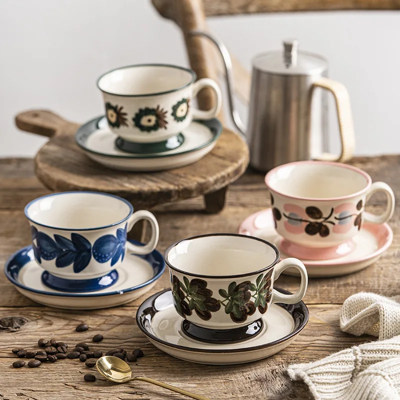 Vintage Ceramic Hand-painted Coffee Cup Office Home Afternoon Tea Cup  Hand-painted Coffee Cup Plate