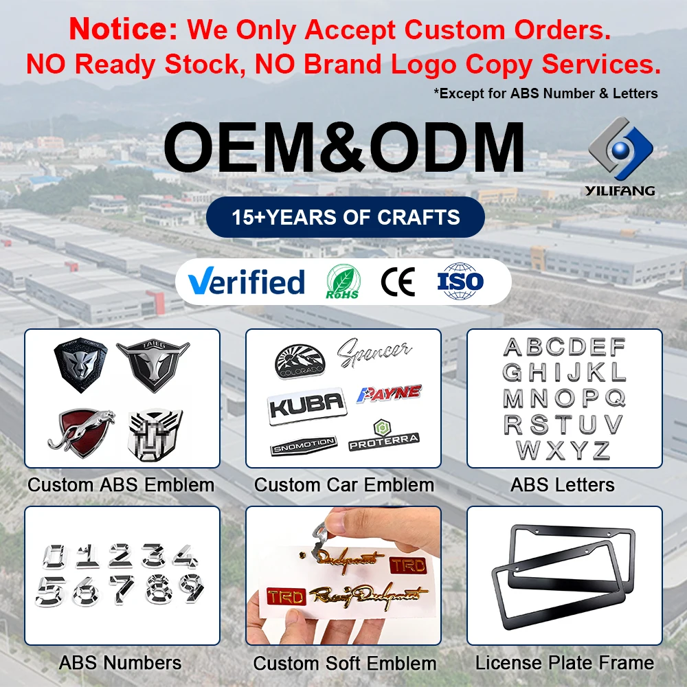 Professional Custom Electroplate Chrome ABS Plastic 3D Letters Car Grille Emblem Logo Badges With Self-Adhesive