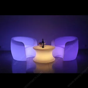 Modern LED Light-Up Plastic Coffee Table Bar Set Stylish Indoor & Outdoor Dining Garden Patio & Party Decor with Bar Stools