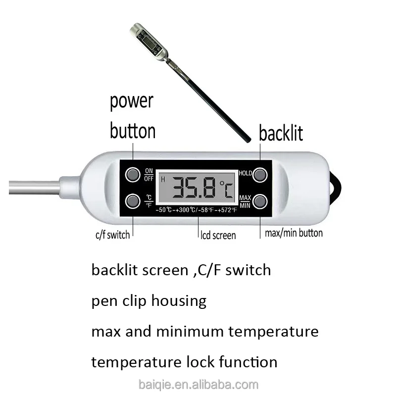 Dongguan Portable Kitchen Small Electronic Digital Frying Meat Bbq Tong Clip Thermometer For