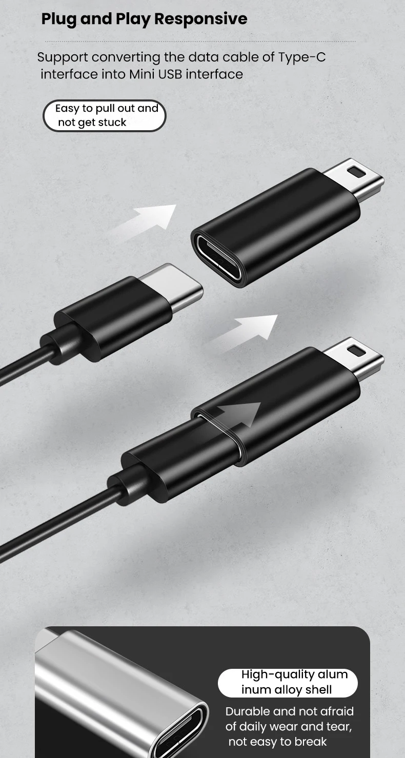 Eonline Otg Mini Usb To Type C Adapter 5 Pin Male Mini Usb To Female ...