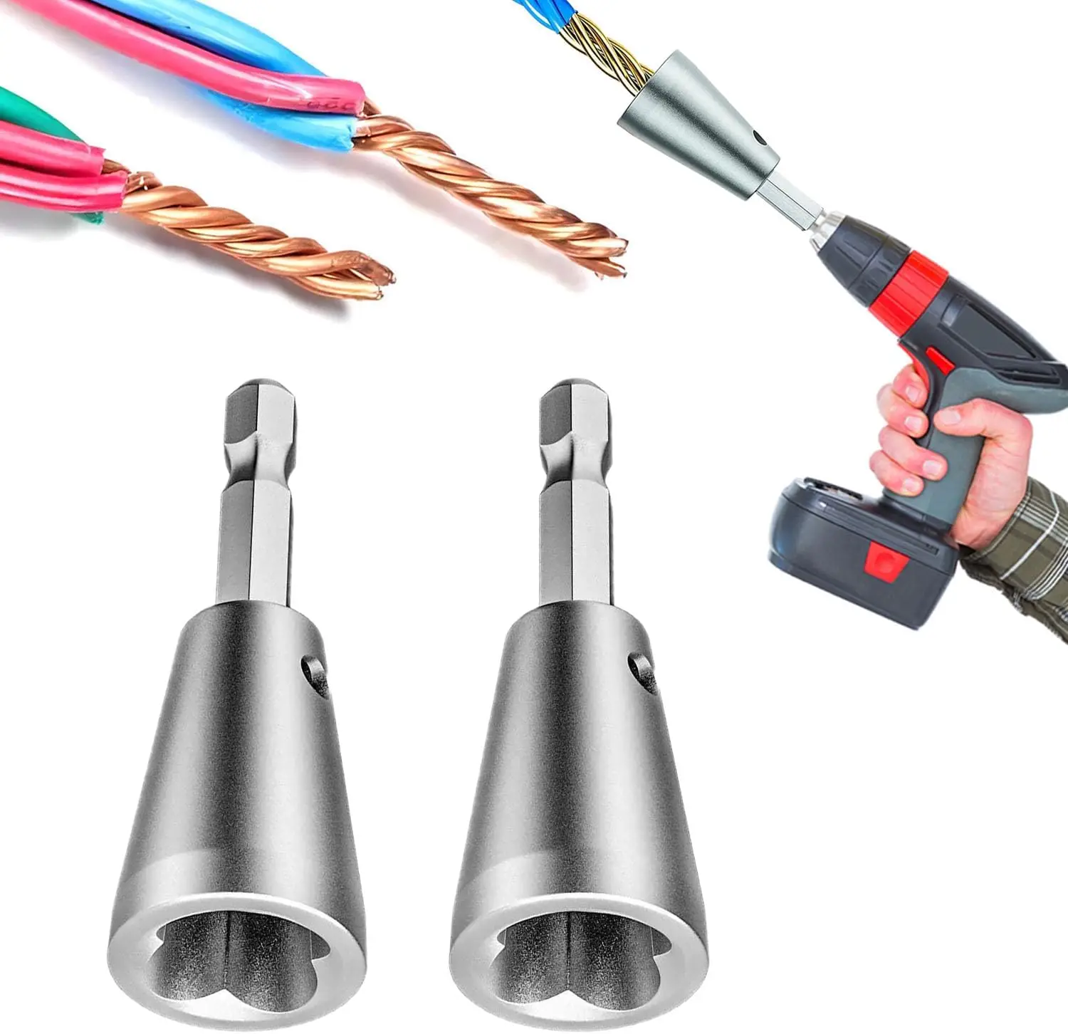 3-Pack Wire Nut Twister Tools For Drill – 1/4 Hex Shank, Nylon Grip, Electrician's Helper