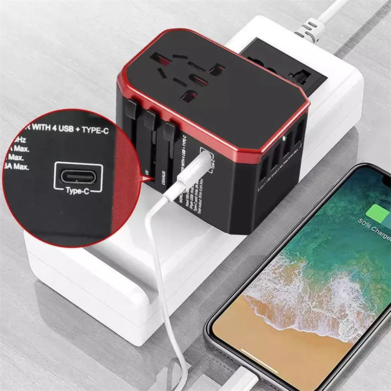 Smart Travel Adapter International Plug Adaptor Wall USB Type C Charger AC Power for USA EU UK AU US