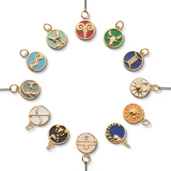 Personalized 18k gold plated stainless steel coin enamel zodiac sign horoscope pendant necklace