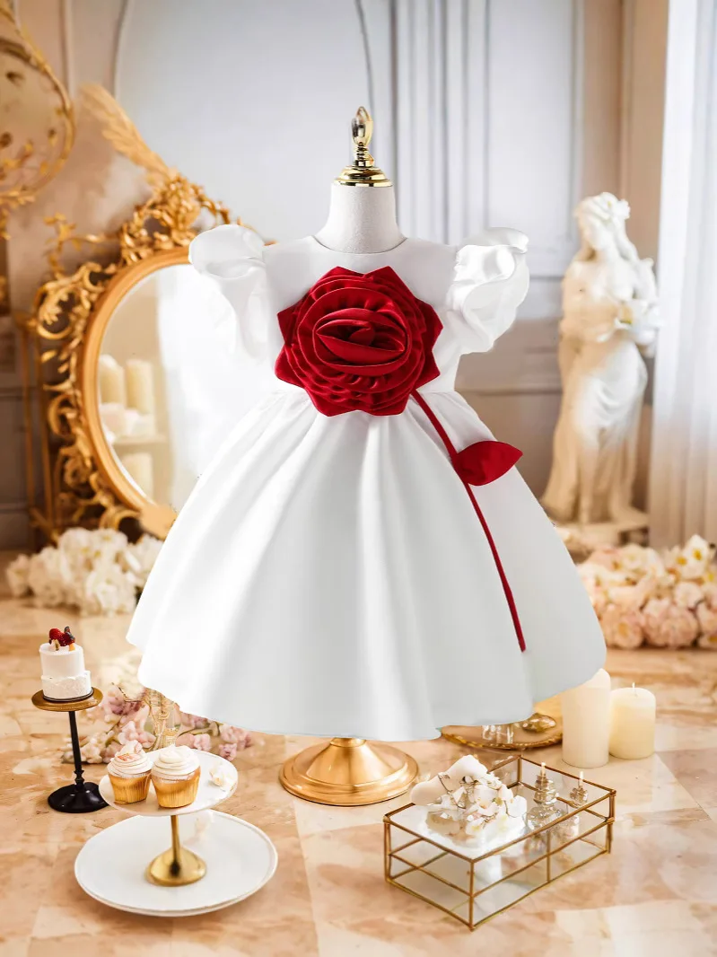 European Style Kids Girl Cotton Wedding Birthday Frock Tutu Pageant Evening  Dress for Girls to 14 Years