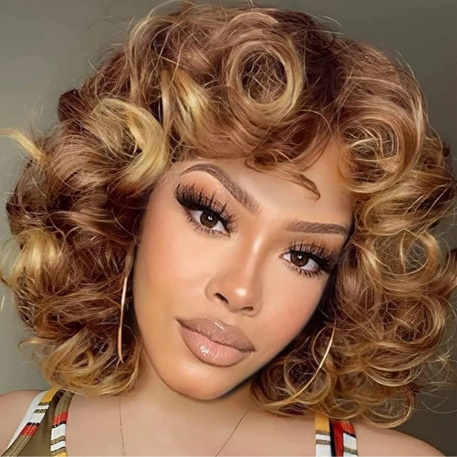 Short Kinky Curly Wigs With Bangs For Women Afro Curly Loose Wave Hair