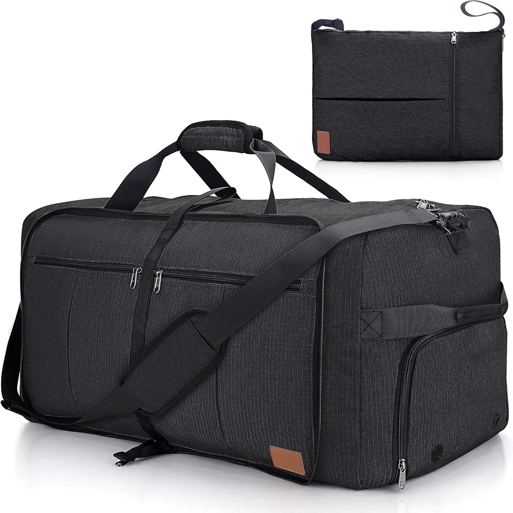 Large Waterproof Polyester Travel Duffel Bag Foldable Collapsible Fashionable Shoe Compartment for Overnight Gym Weekender Use