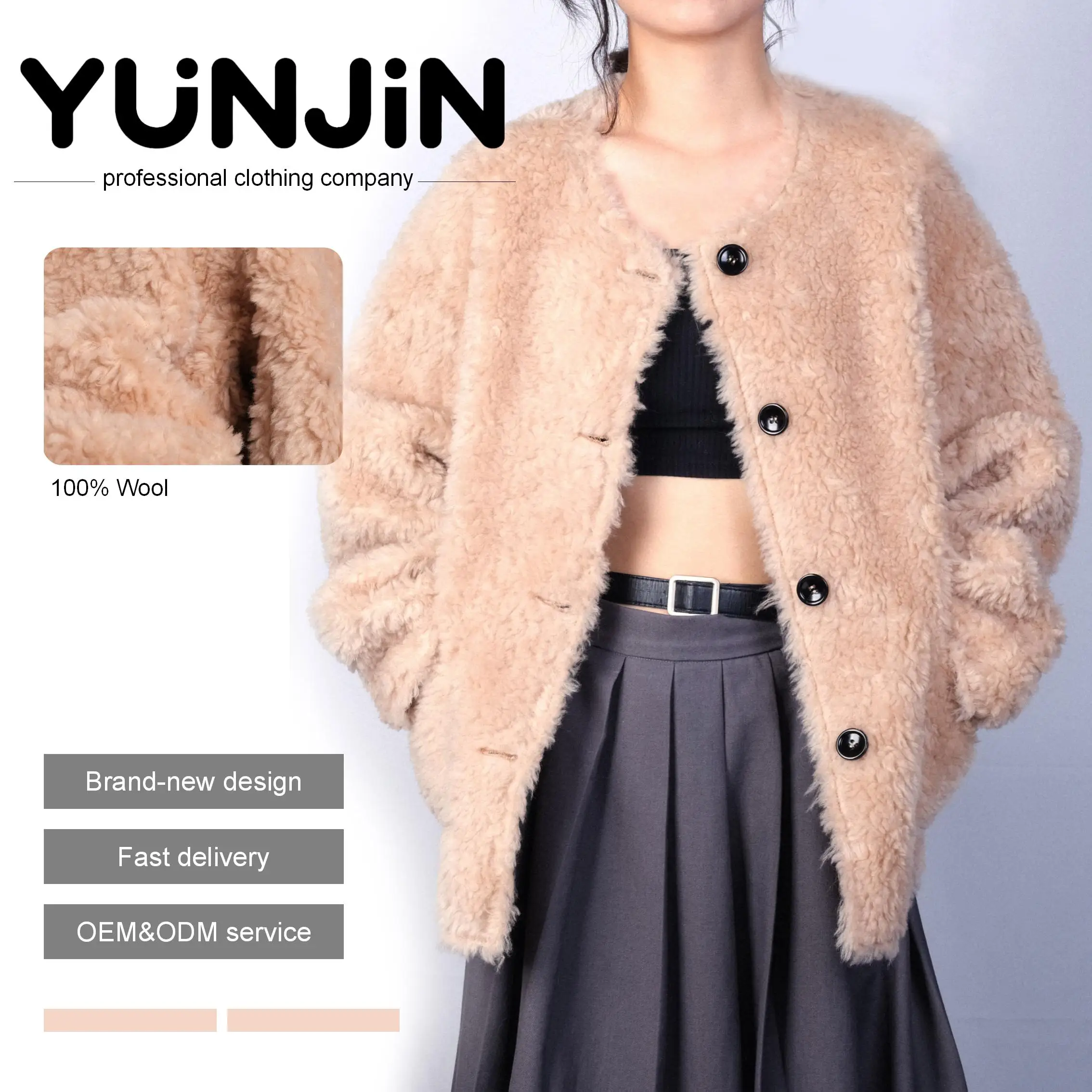 YUNJIN Women's Luxury Teddy Bear Collar Double-Sided Winter