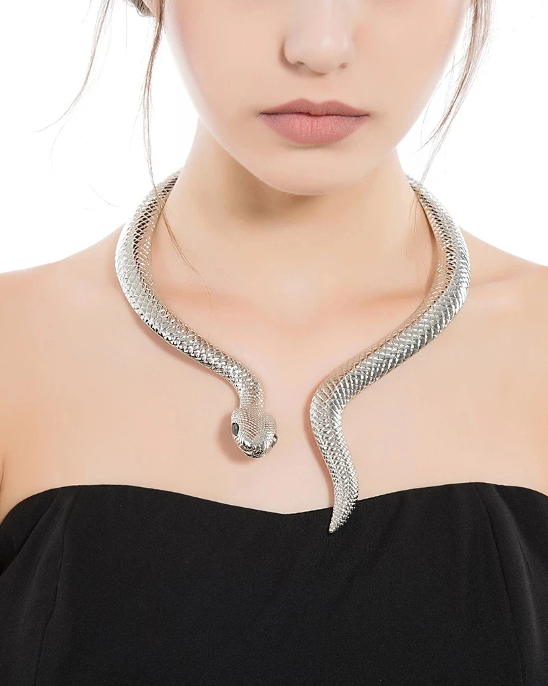 Collana Snake Choker Regolabile Per Donna - Design A Serpente Con Strass Per Look Gotico E Punk - Foto 8
