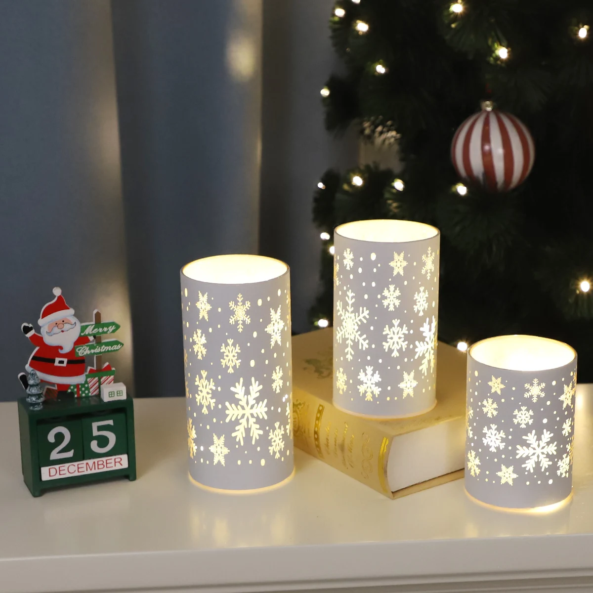 Wholesale 2023 colorful led light glass cylinder home table ornament for Christmas New Year decor