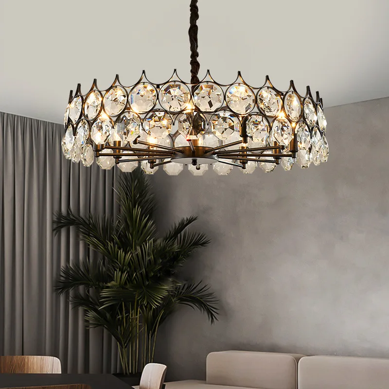 Postmodern American-Style Luxury Crystal Chandelier Trendy Minimalist Elegant for Living Room Dining Room Bedroom Iron Light