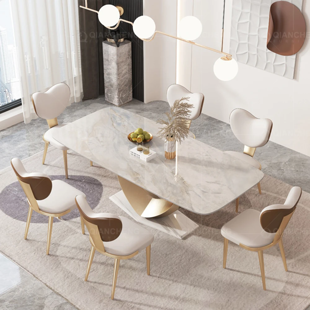 New Design Creative Dining Table Gold Color With Marble Dining Table