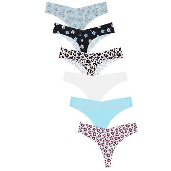 Seamless Thongs For Women No Show Thong Underwear Silk Panties Sexy Female Underwear Leopard Print Thong Bikini Ladies