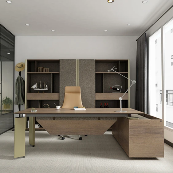 Wholesale L shaped Solid Wood Luxury Large Modern Furniture Executive Desk