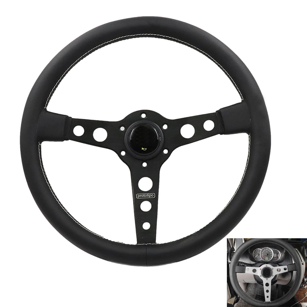 Jdm Racing High Quality Flat Steering Wheel Fit Prototipo Black Spoke