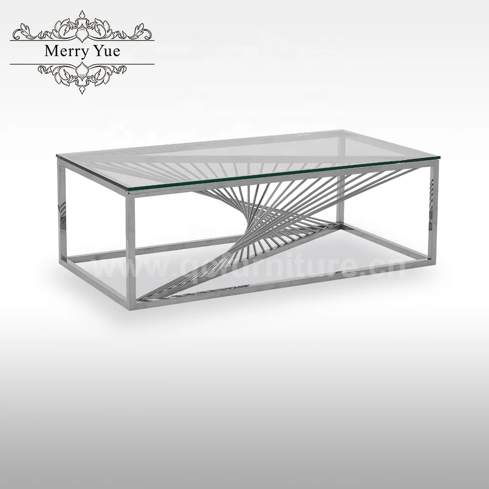 Simple Line Creative Design Living Room Center Tables Glass Top Gold Stainless Steel Base Commercial Wholesale Gold Coffee Table