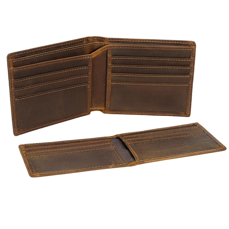 Custom Handmade Custom Logo Large Capacity Vintage Men Genuine Leather Money Card Wallet Multiple Card Bifold Wallet
