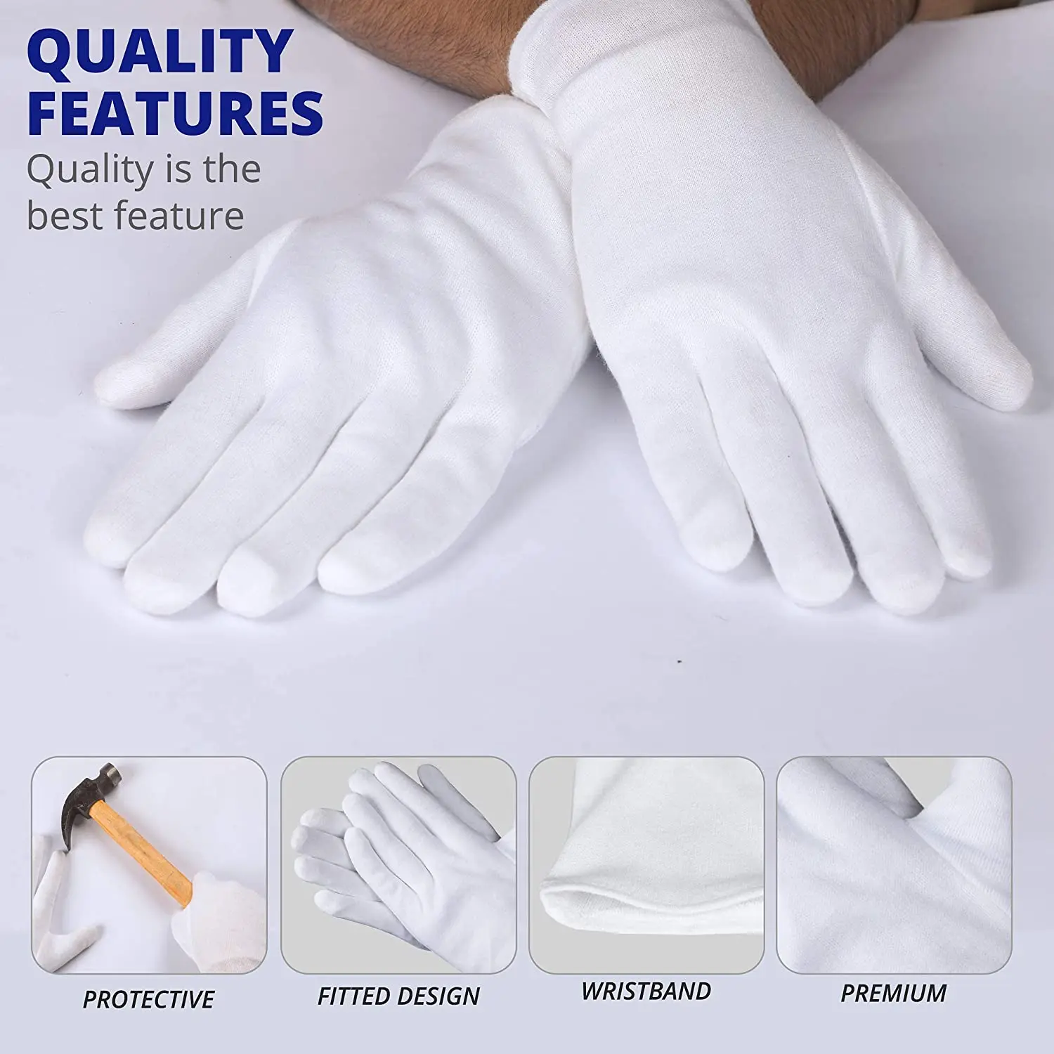 RTS Cotton Gloves White for Dry Hands Stretchable Cloth Gloves for