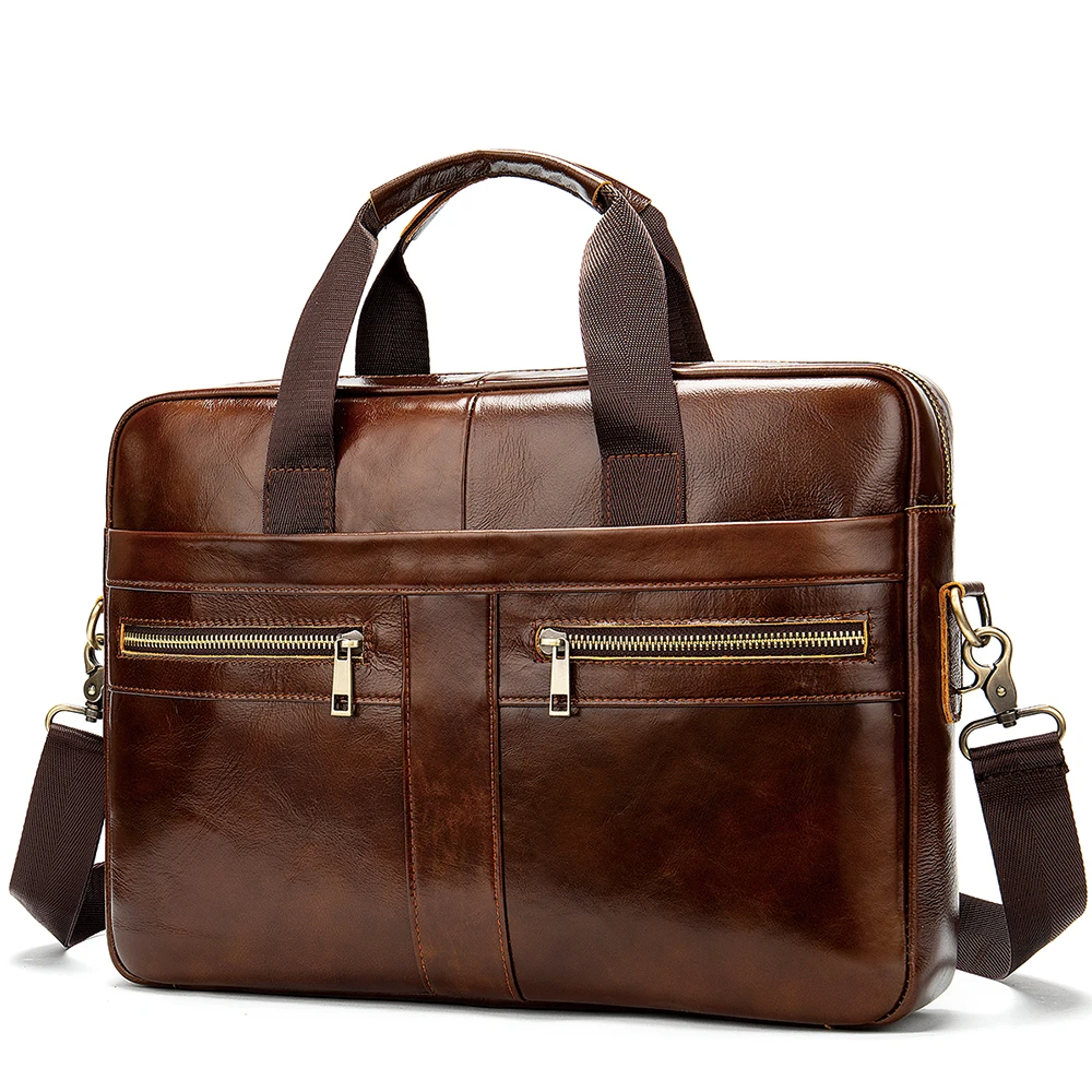 Business Laptop waterproof computer Handbag Coffee Men Bag Soft Sided Leather Briefcase