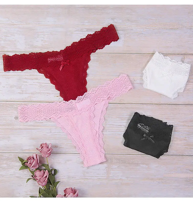 2024 Lace Pink T-Back Custom Teen Hot Women's Lace G String Girls Open Crotch Thongs Sexy Ladies Panties