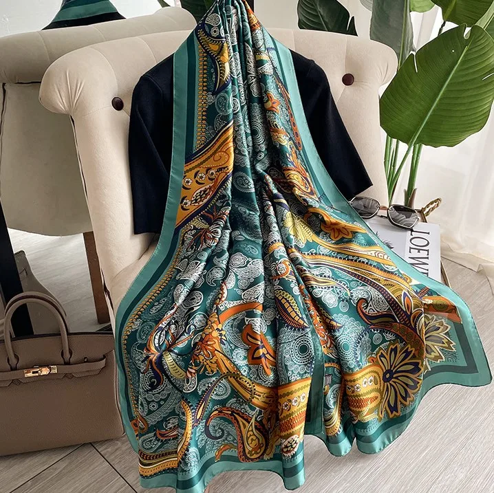 Wholesale Hot Sale 2022 Luxury Designer Horse Printed Large Silk Head  Scarves Muslim Hijabs Fashion Women Silk Scarf With Chain Pattern From  m.