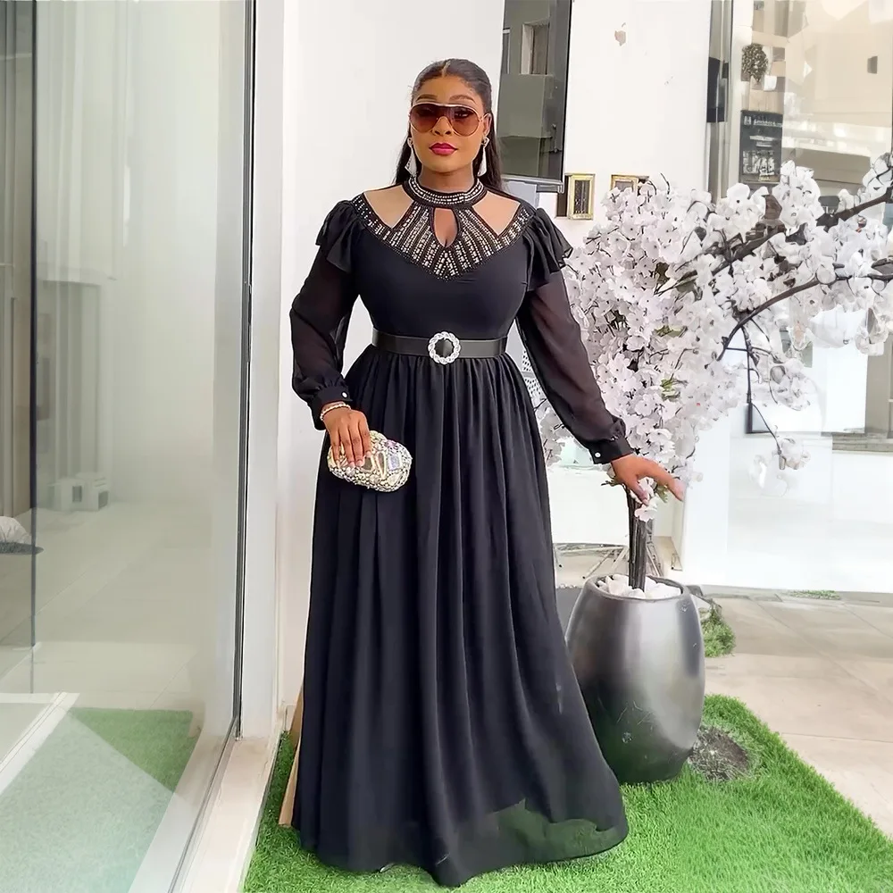 Newest Design Fashion African Straight Dress Chiffon Fabric Plus Size  Women's Dresses