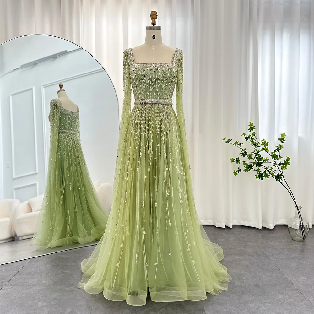 dubai evening dress Luxury Sage Green Dubai Evening Dresses Mermaid Muslim Long Sleeves SS398, Lilac / 16 main image 0