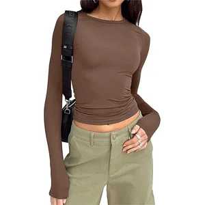 Spring and Autumn Women's Solid Color Slim Fit Fashionable Casual Long Sleeved T-shirt