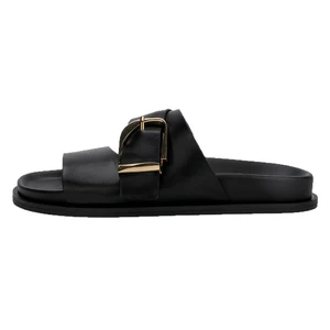 ZA2026 Summer New Women's Platform Flat Sandals Black Casual Buckle Slippers with Fashionable Metal Belt Buckle Detail