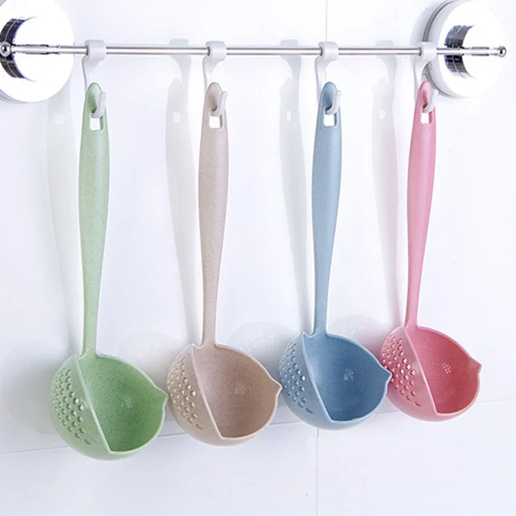 Wheat straw 2-in-1 household kitchen soup spoon Long handle plastic colander strainer tableware fondue spoon scoop scoop details