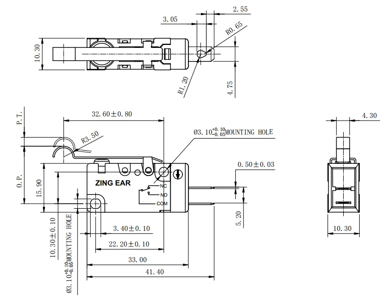 40t85 5e4 Waterproof 3position Micro Switch With Simulated Roller Lever ...