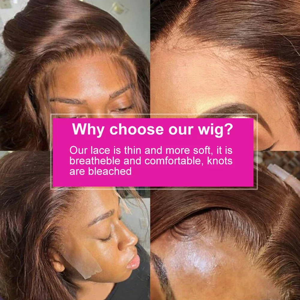13x4 Lace Front Perücke Bob Echthaar Braun Glatt 180% Volldichte HD Lace Frontal Perücken_voghion.com