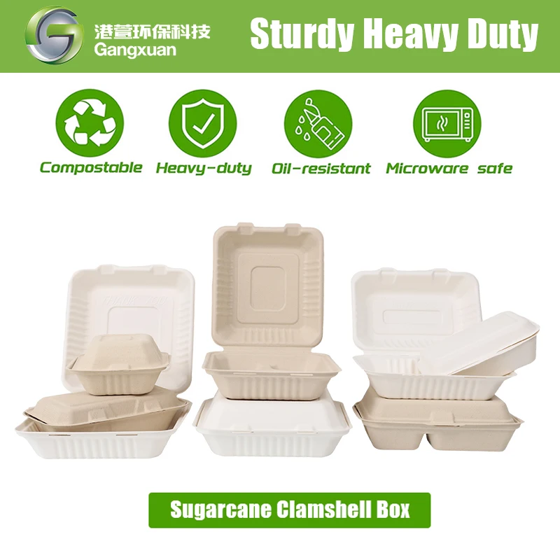 Sugarcane Bagasse Box 100% Compostable Hinged Clamshell To Go ...