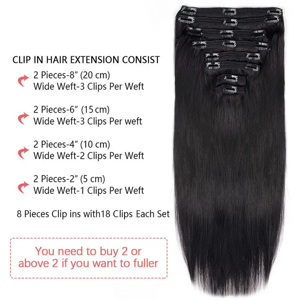 Clip In Human Hair Extensions Natural Black Set For Added Volume_voghion.com