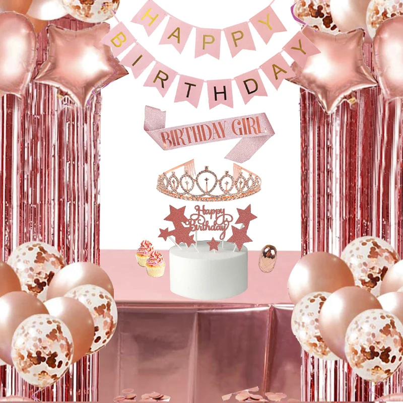 Party Propz Birthday Decoration Items For Girl - 36 Pcs, Rose Gold Birthday Decorations for Girls | Rose Gold Balloons | Birthday Decorations Kit 
