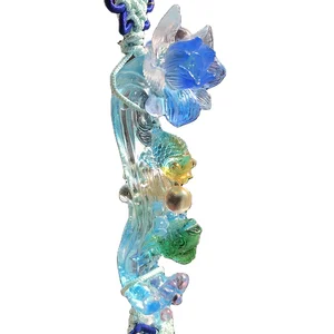 Fengshui Gift Liuli Crystal Ruyi Lotus Talisman Car Hanging Charm Pendant