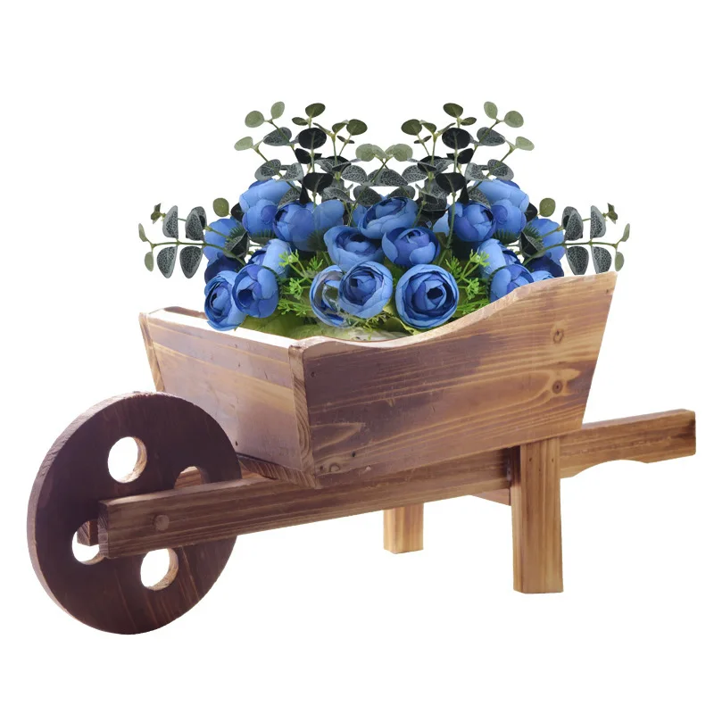 Лидер продаж, креативный деревянный цветочный горшок в виде тележки, деревянный кронштейн для украшения сада, может быть изготовлен на заказ для цветочного горшка