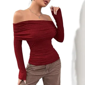 2025 Autumn Women's One Shoulder Long Sleeved Collarbone Slim Fit Fashionable Casual Top