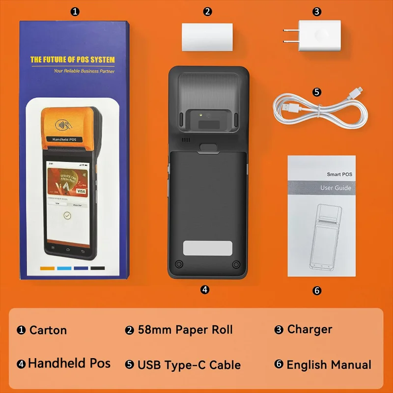Pos Factory Android 12/13 Handheld Pos With 58mm Printer Terminal 5.5 Inch Restaurant Pos System Wireless Fiscal Cash Register