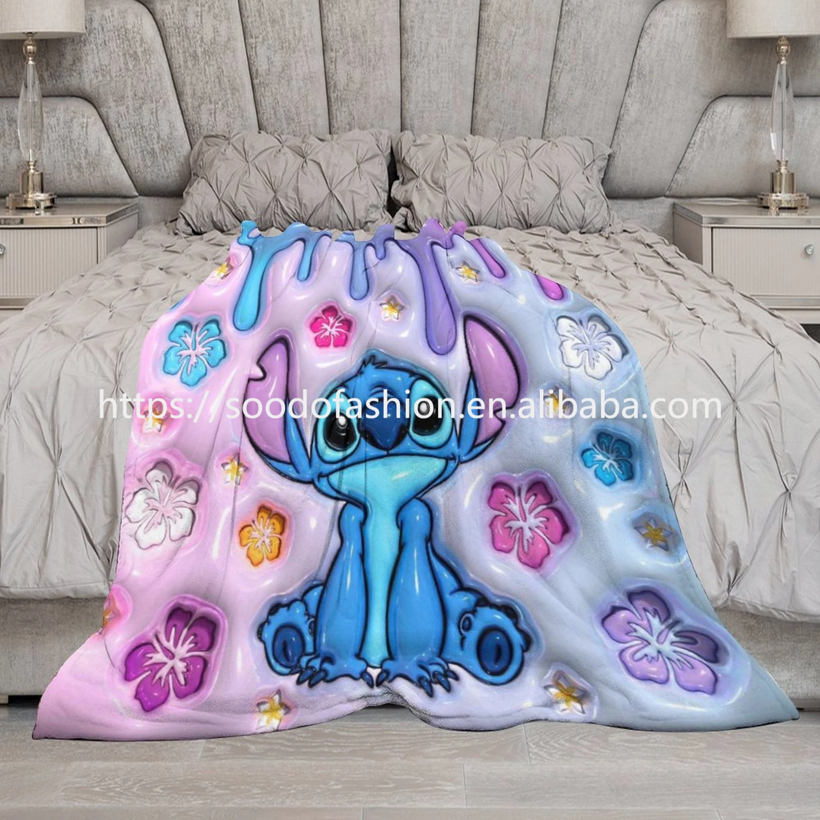 2023 New Arrival Custom 3d Printing Cartoon Stitch Pattern Fleece