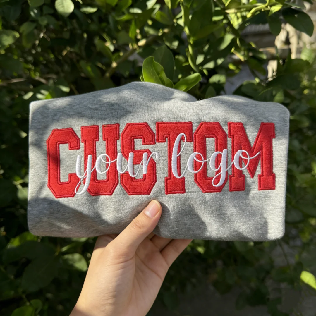 Custom Supplier Clothing Winter 100 Cotton Crew Neck Patch Hoodie Letter Embroidered Raw Edge Applique Sweatshirt for Sweatshirt