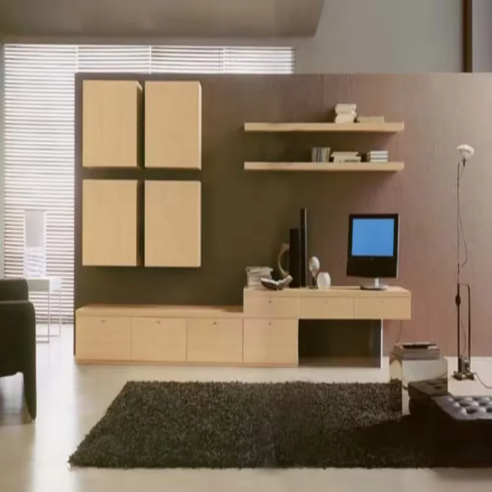 Modern Design Living Room Cabinet Custom Melamine Finish Wooden TV Cabinet Functional Furniture Wood Cupboard and Shelf