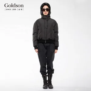 Stylish Fusion Fit Women's Winter Coat Waterproof Duck Jacket Hood Cozy Short Length Design Button Decoration Windproof Feature