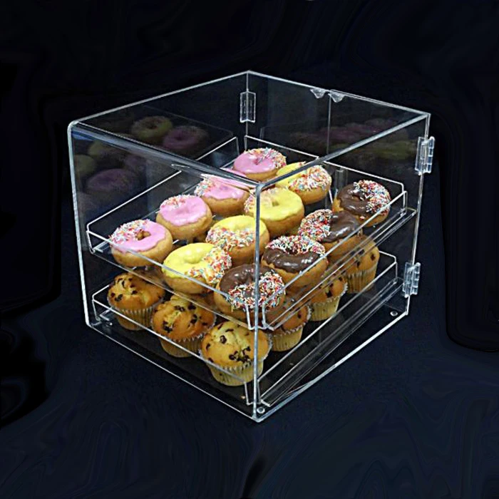 Tier Acrylic Bakery Pastry Food Display Case Clear Acrylic Donut Display  Cabinet With Floating Tray