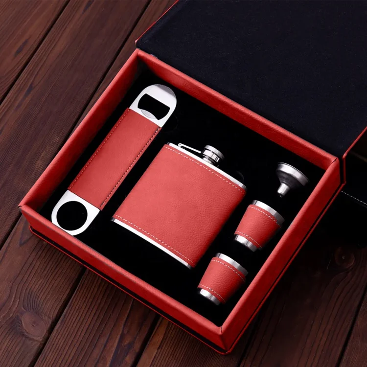 Personalized Custom 6oz Hip Flask and Bottle Opener Wedding Men Birthday Box Laser Engraved Leatherette Groomsmen Gift Set