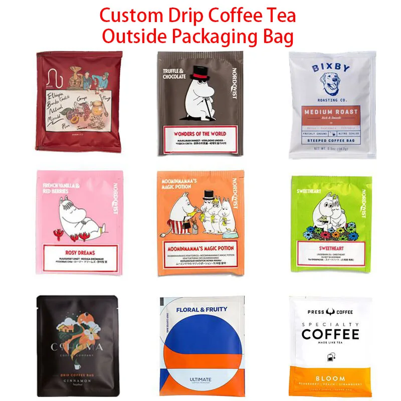 Custom Printed Single Serve Small Coffee Tea Sachet Packing Pouch Portable Hanging Ear Drip Coffee Filter Bag Outer Packaging