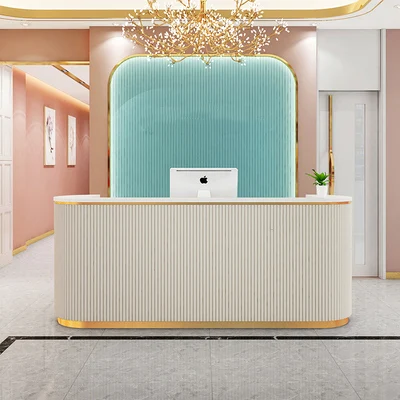 pink reception desk