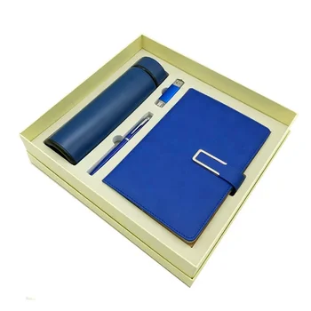 Promotional corporate giveaways with logo leather notebook power bank USB flash drive pen conference giveaways gift set