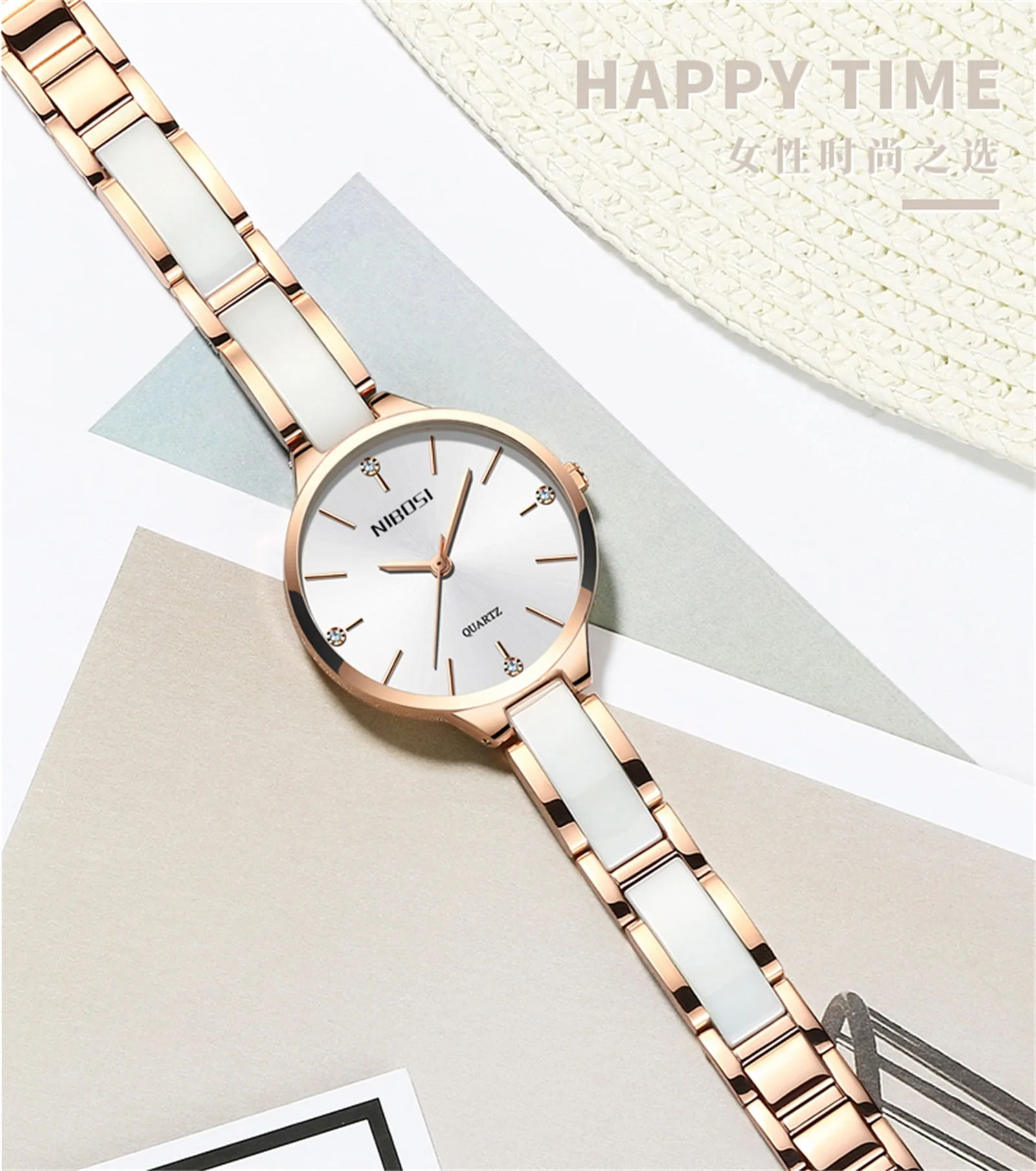 NIBOSI 2330 Simple Black White Design Womens Minimalist Quartz Watches for Girls Stylish